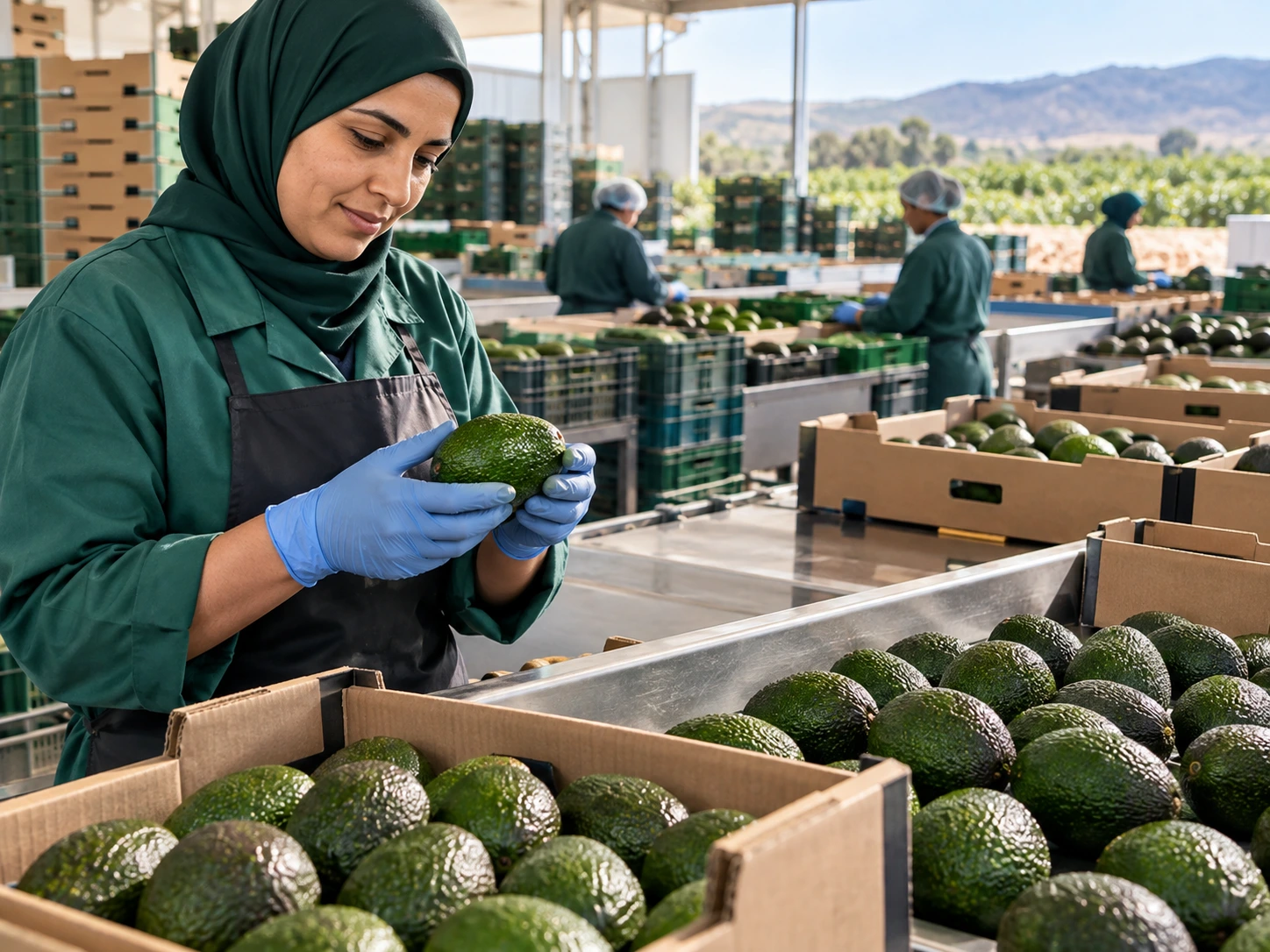 Moroccan avocados being inspected and prepared for packing