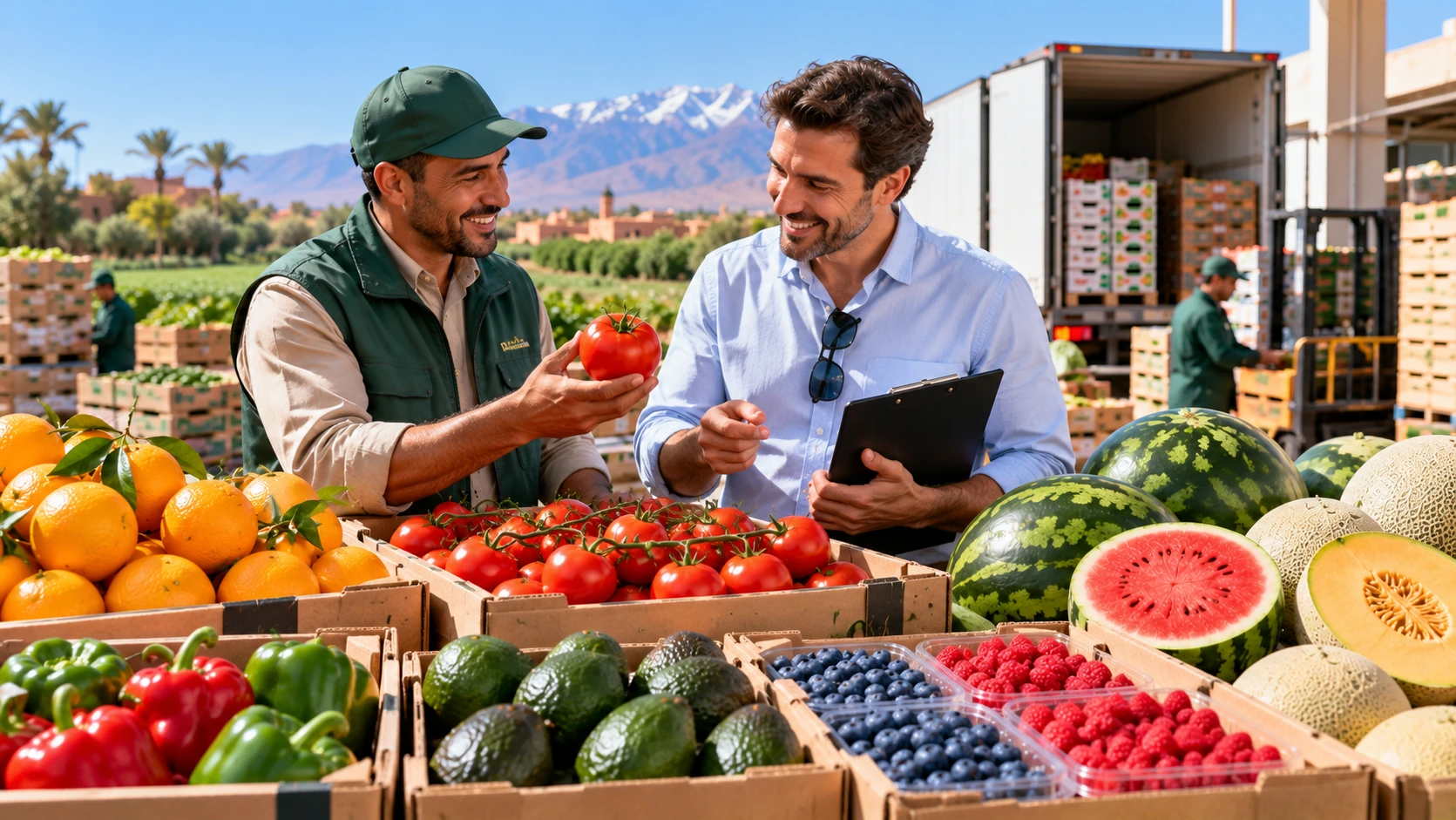 Illustration of Moroccan fresh produce for international wholesale buyers